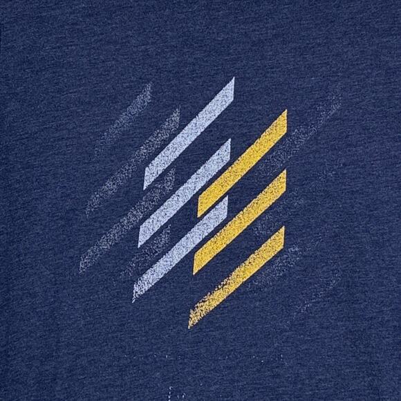 VTG Y2K Mens Navy Blue Abstract Geometric Art Graphic Design Modern Rave Shirt - Picture 1 of 6